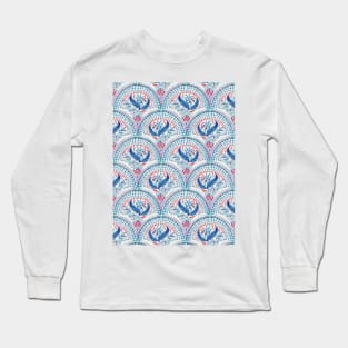 Art Deco Fresco in Cool Mediterranean Blue and Red Long Sleeve T-Shirt